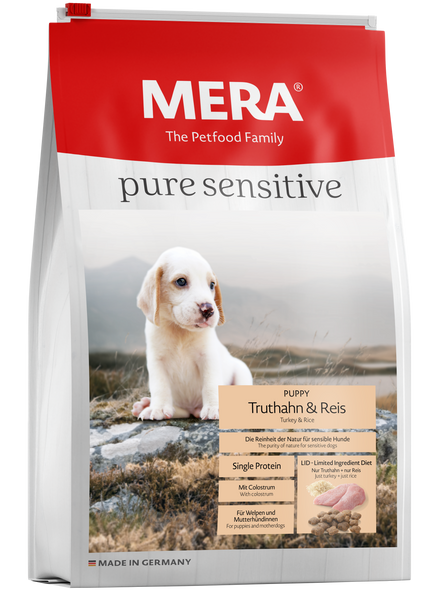 MERA pure sensitive Puppy Turkey & Rice For puppies and mother dogs(4kg)  تركيا الجرو والأرز للكلاب والكلاب الأم